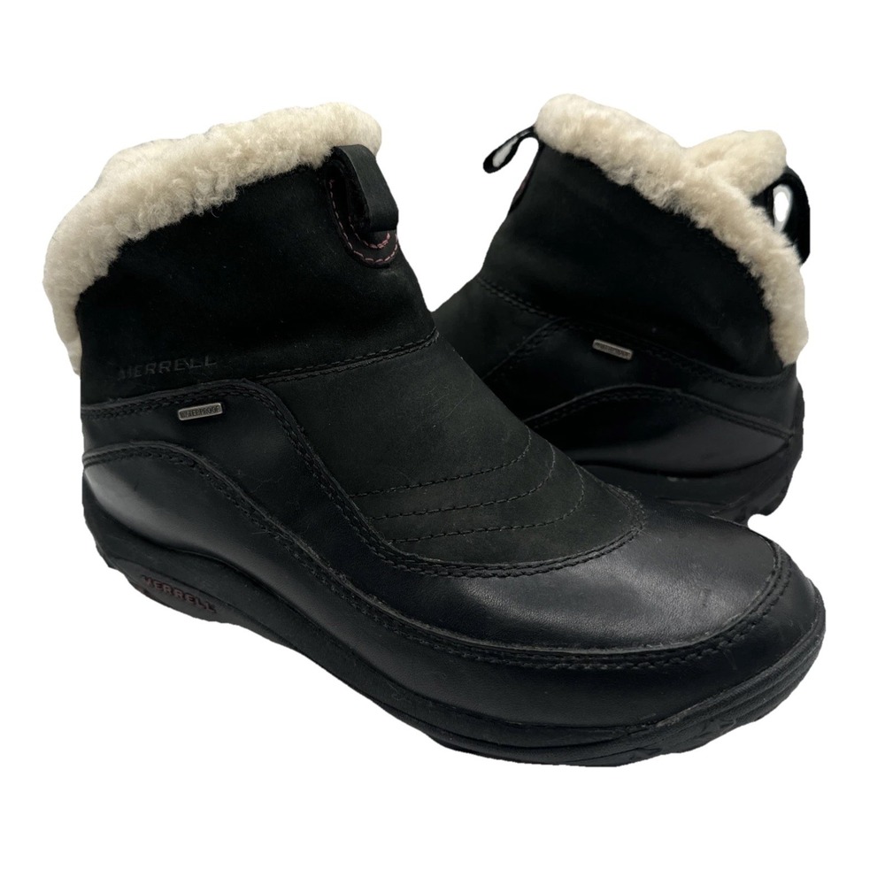 Merrell Sulis Black Waterproof Leather Winter Boots Women's 7 J20238‎